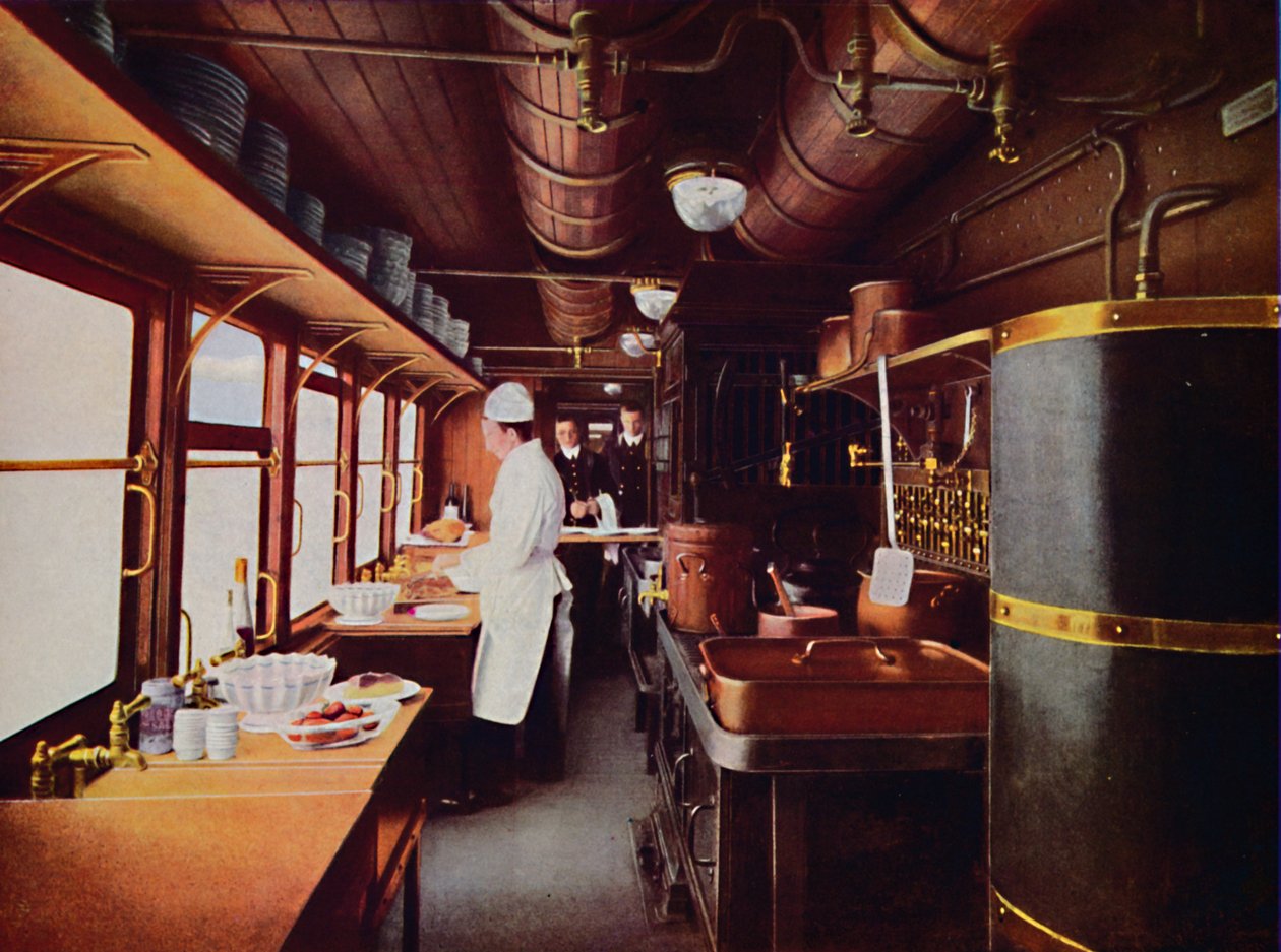Wewnątrz restauracyjnej kuchni samochodowej na L.M.S. Kolej, 1926 autorstwa Unbekannt
