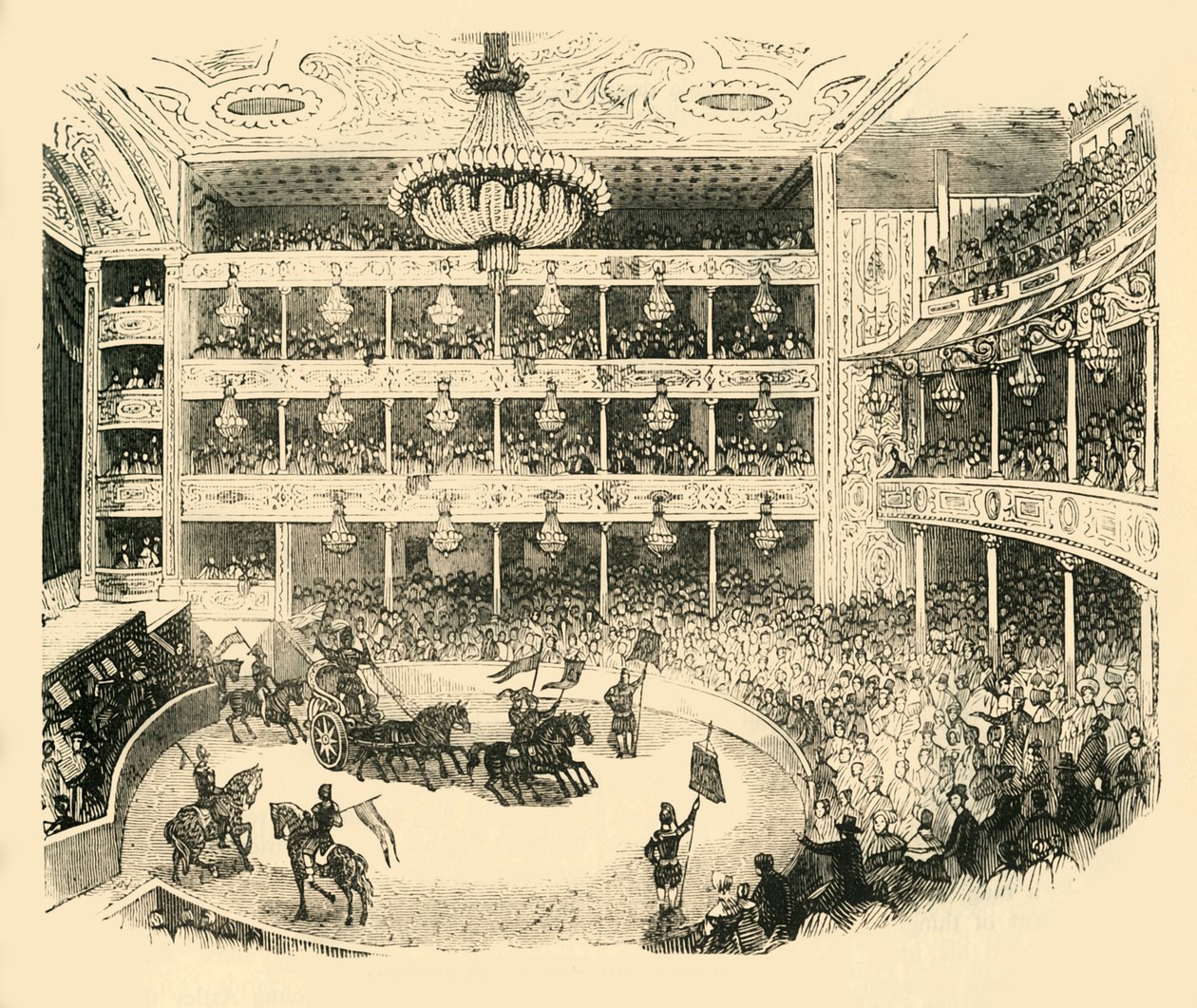 Wnętrze amfiteatru Astleys z 1843 r., ok. 1878 r. autorstwa Unbekannt