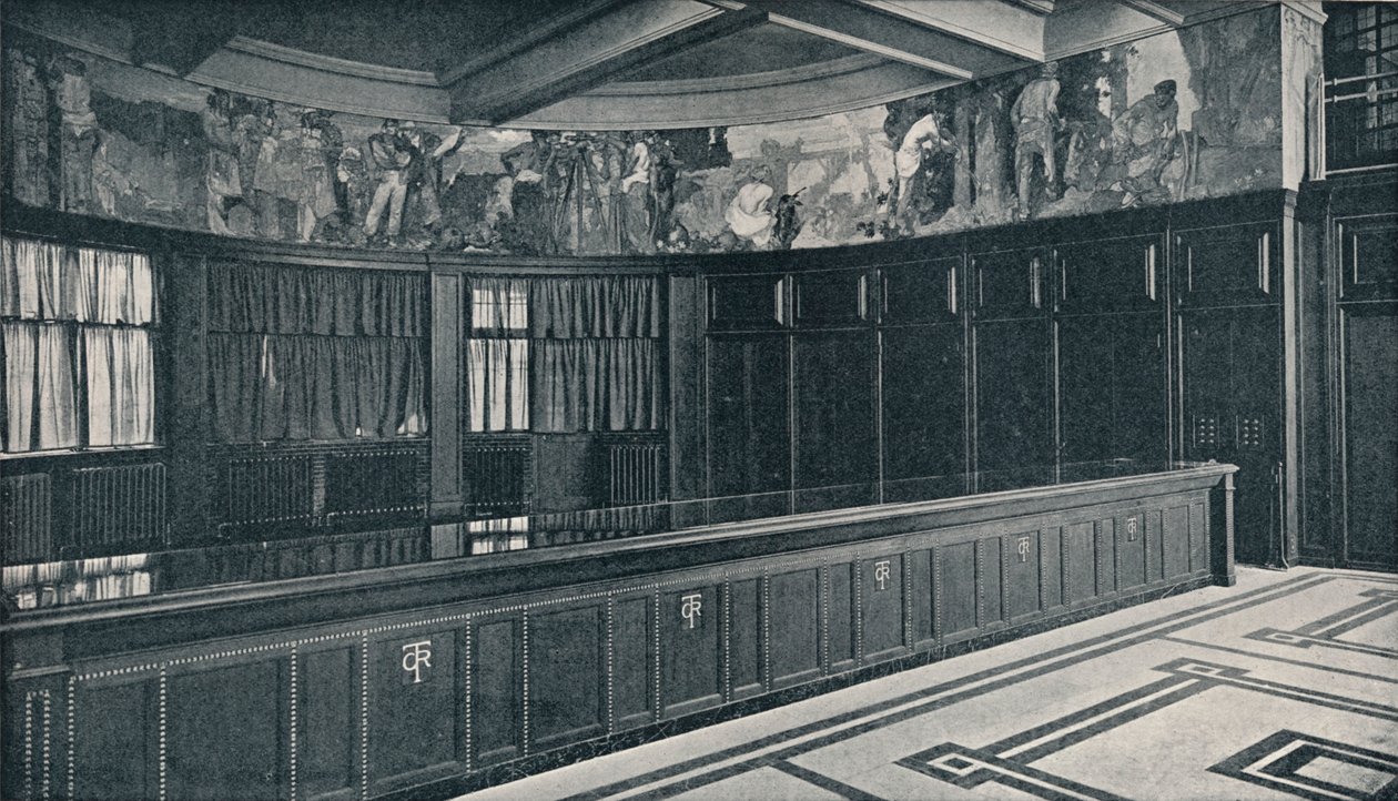 Wnętrze nowego londyńskiego biura Grand Trunk Railways z fryzem tempera autorstwa Franka Brangwyna, ok. 1909 r. autorstwa Unbekannt