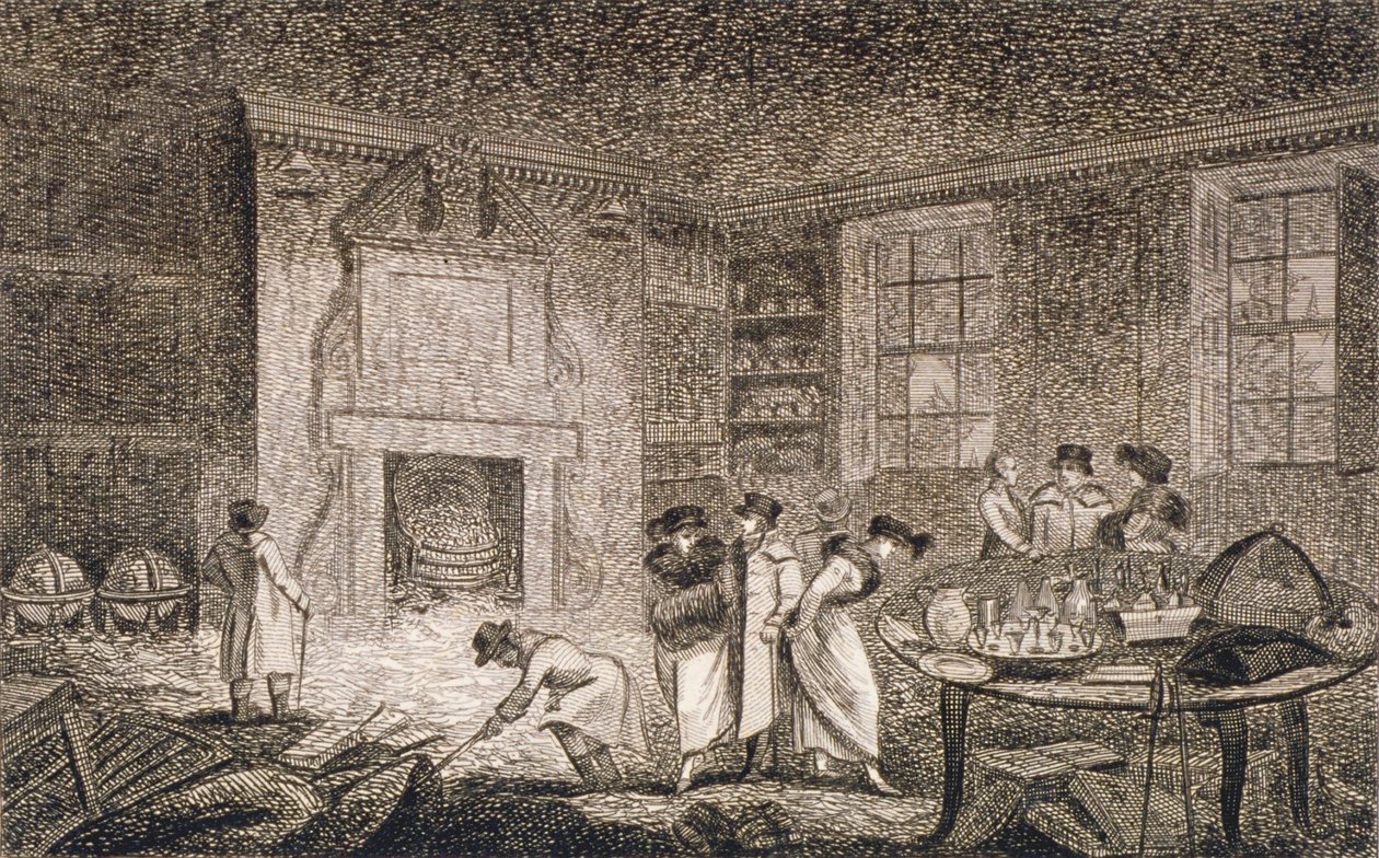 Widok wnętrza lokalu Nathaniela Bentleya, Leadenhall Street, City of London, 1804 autorstwa Unbekannt