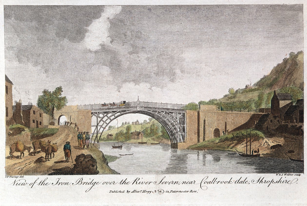 Żelazny most przez Severn w Ironbridge, Coalbrookdale, Anglia, zbudowany 1779 autorstwa Unbekannt