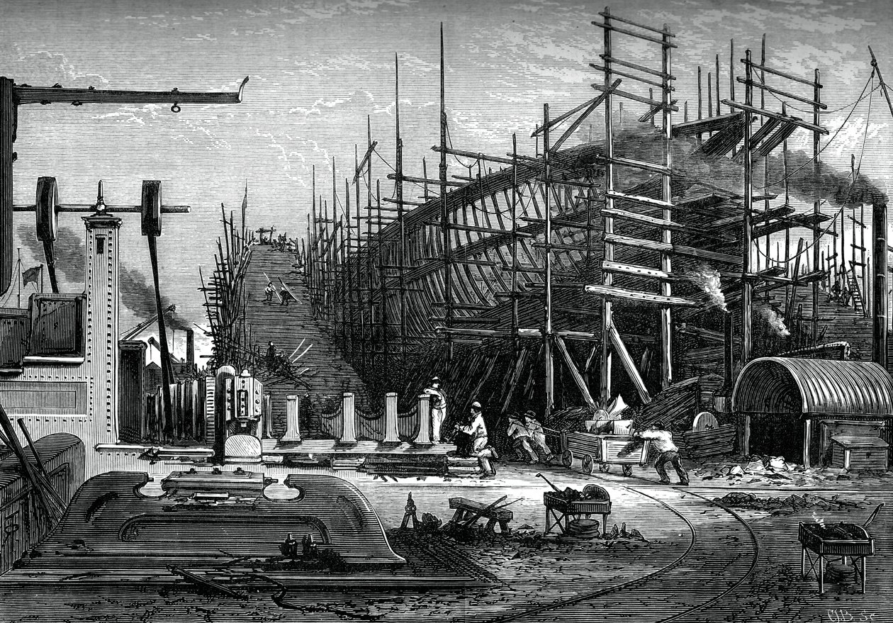 Żelazny statek, stocznia panów Samudas, Isle of Dogs, Londyn, ok. 1880 r. autorstwa Unbekannt