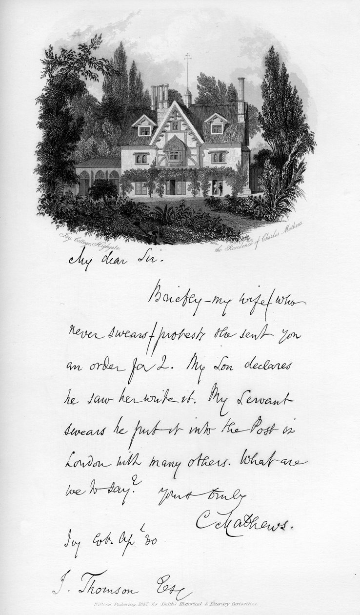 Ivy Cottage, Highgate, rezydencja Charlesa Mathewsa, początek XIX wieku, 1840 autorstwa Unbekannt