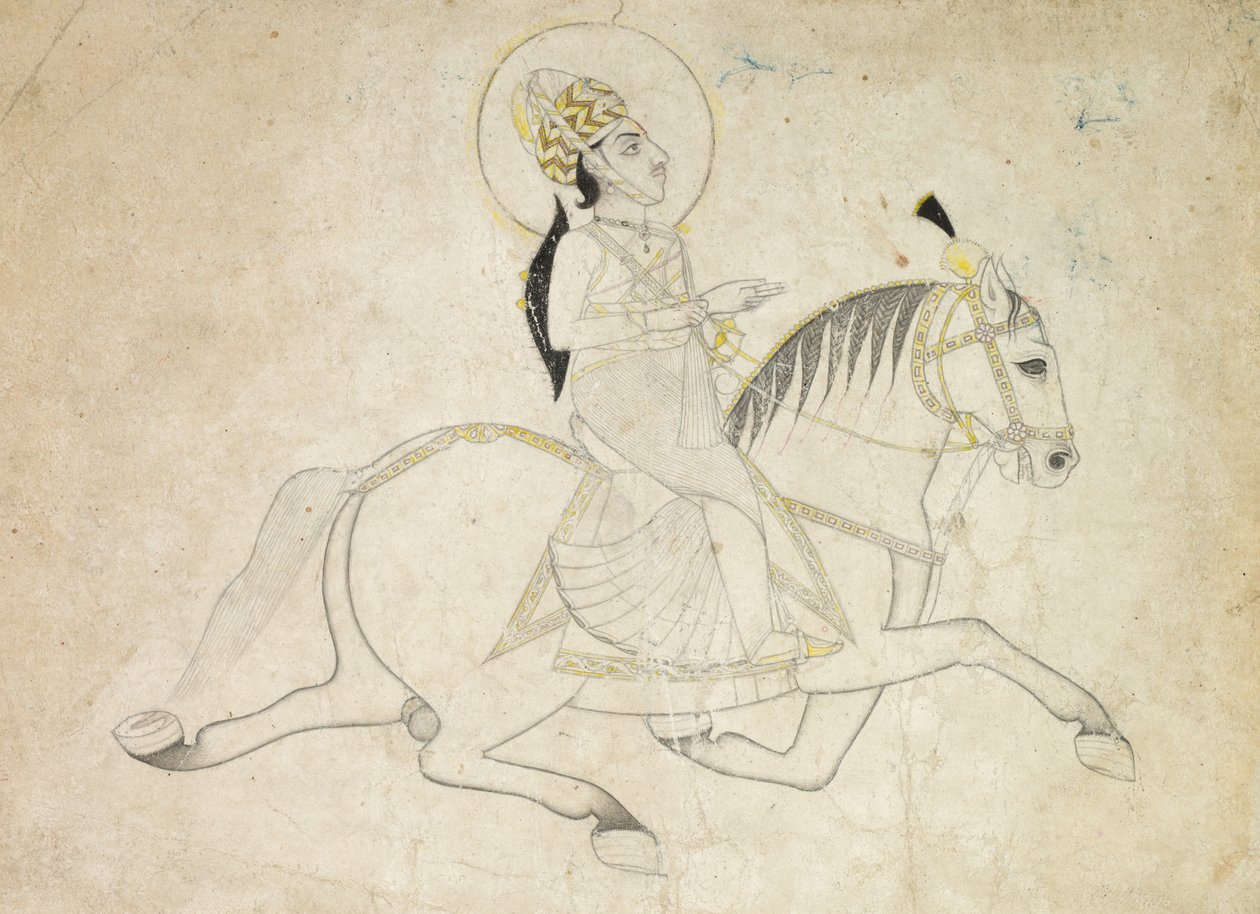 Jai Singh III z Jaipur r. 1818-1835 Jazda konna, ok. 1820. autorstwa Unbekannt