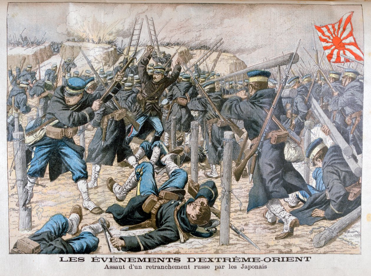Japoński atak na rosyjskie okopy, wojna rosyjsko-japońska, 1904 autorstwa Unbekannt