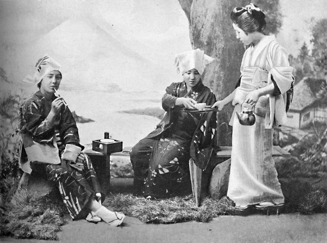 Japońskie wieśniaczki pijące herbatę na poboczu, 1902 autorstwa Unbekannt
