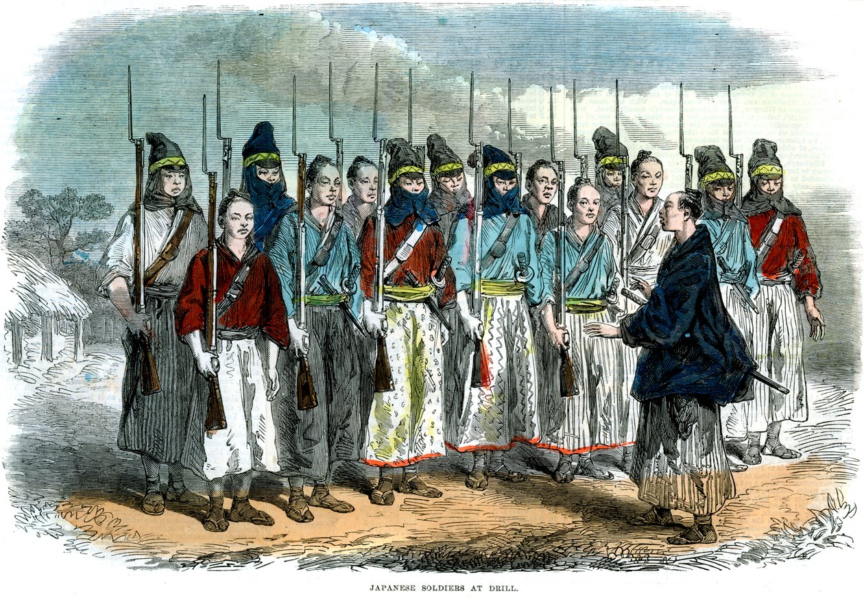 Żołnierze japońscy na musztrze, 1864 autorstwa Unbekannt