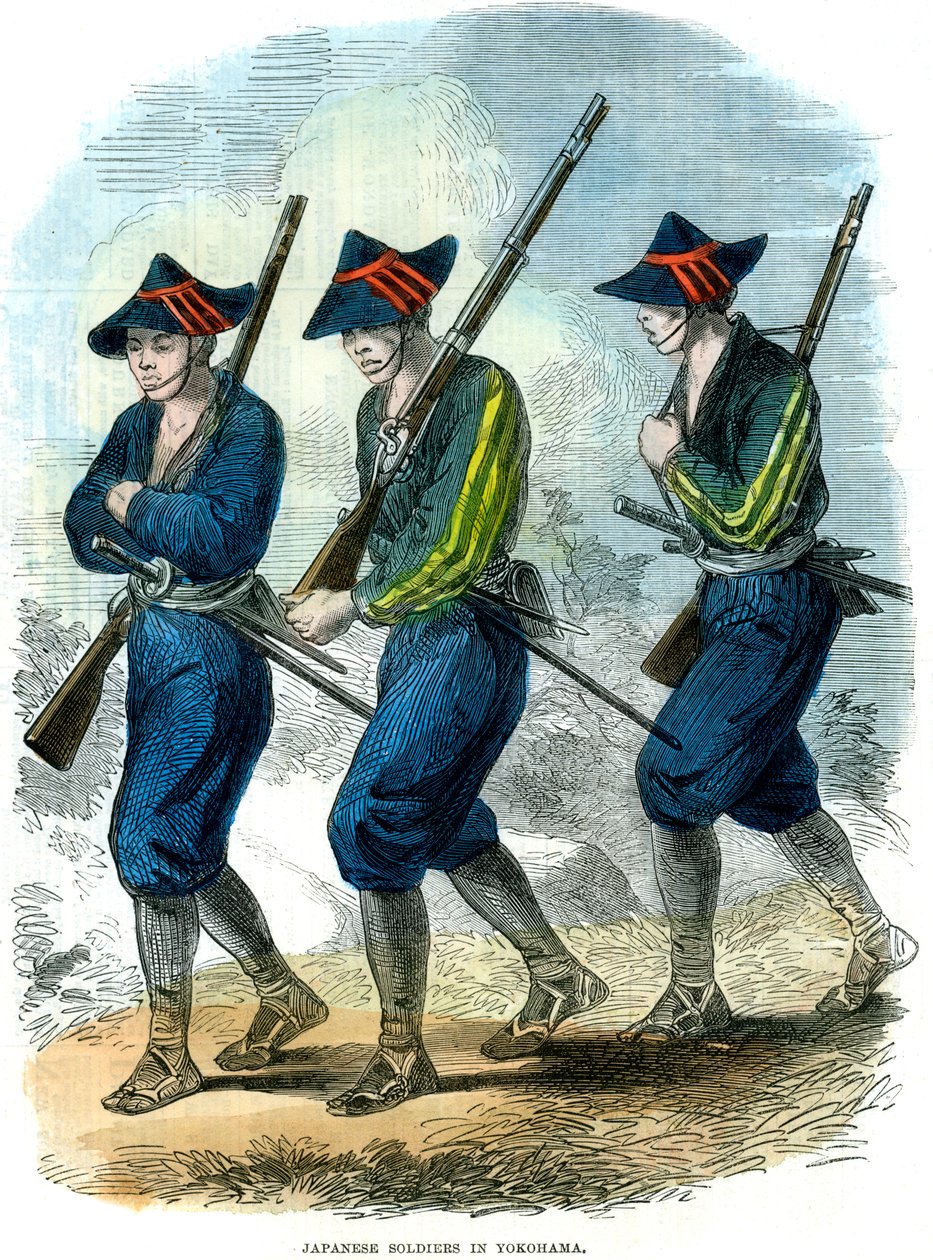 Japońscy żołnierze w Jokohamie, Japonia, 1865 autorstwa Unbekannt