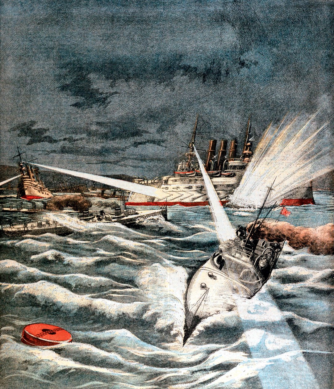 Japońskie łodzie torpedowe dokonujące niespodziewanego ataku, wojna rosyjsko-japońska, 1904 autorstwa Unbekannt