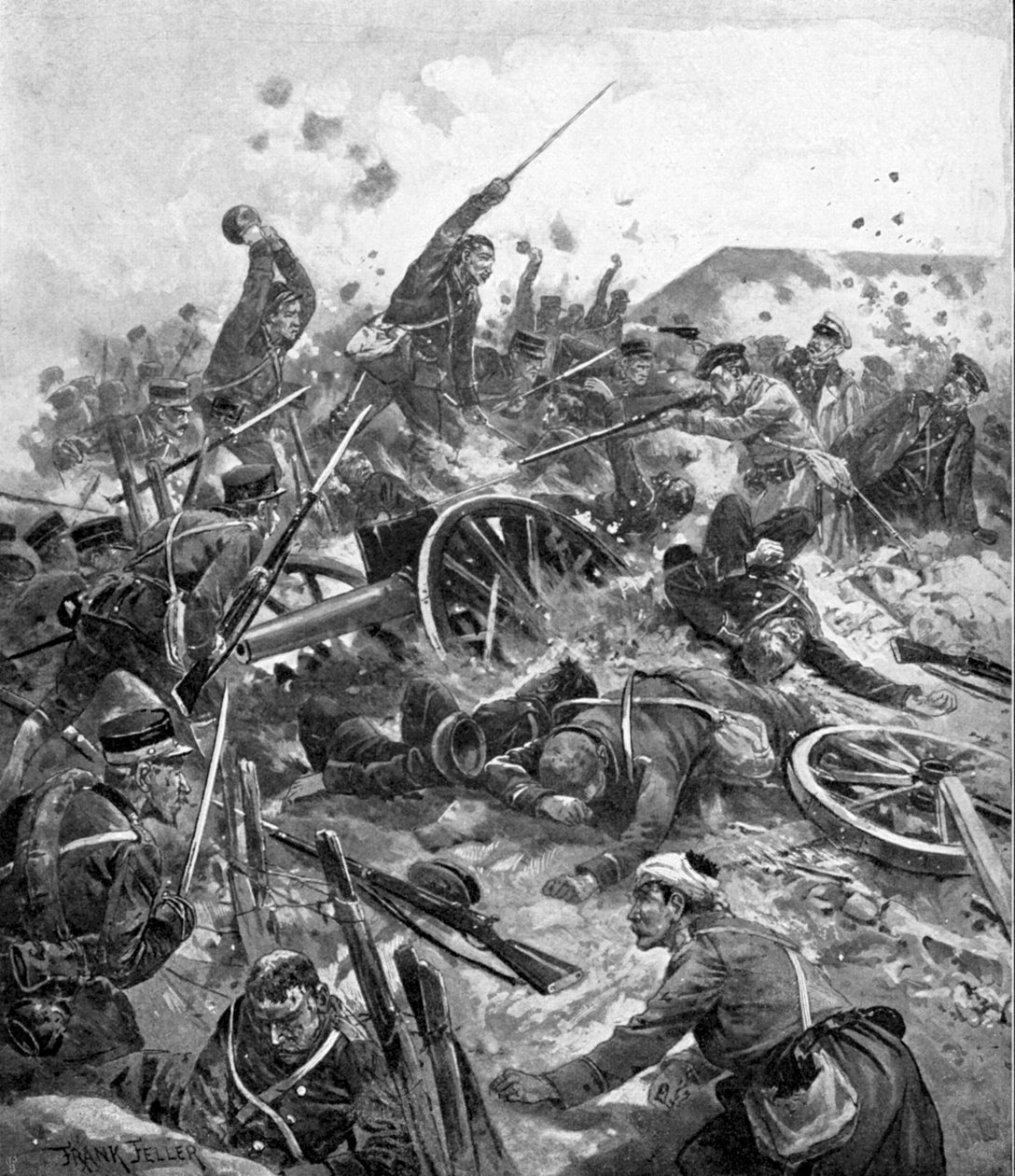 Wojska japońskie szturmują rosyjski fort, wojna rosyjsko-japońska, 1904-5 autorstwa Unbekannt