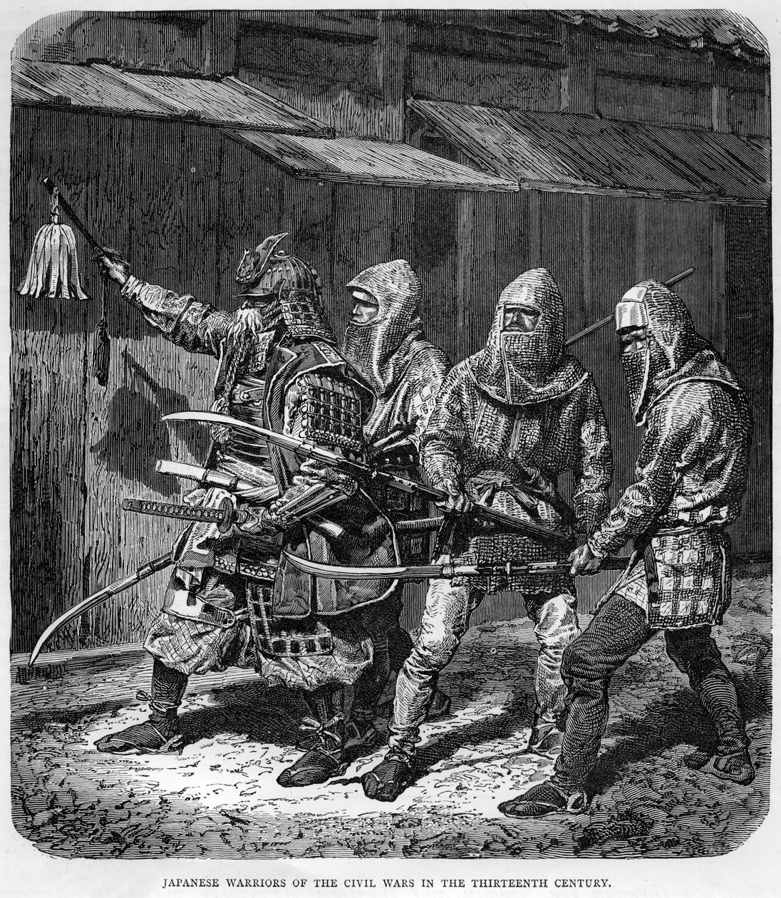 Japońscy wojownicy wojen domowych w XIII wieku, c1875 autorstwa Unbekannt