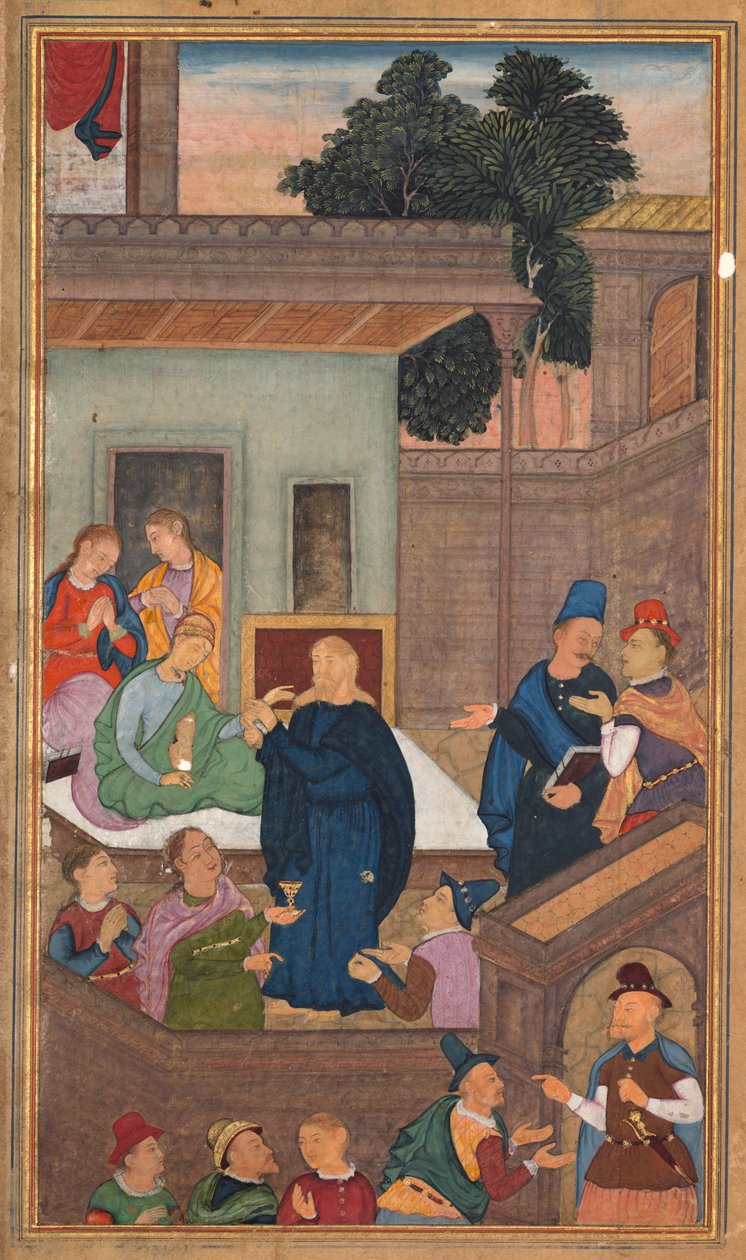 Jezus wskrzesza córkę Jaira z martwych z lustra świętości Mirat al-quds..., 1602-16 autorstwa Unbekannt