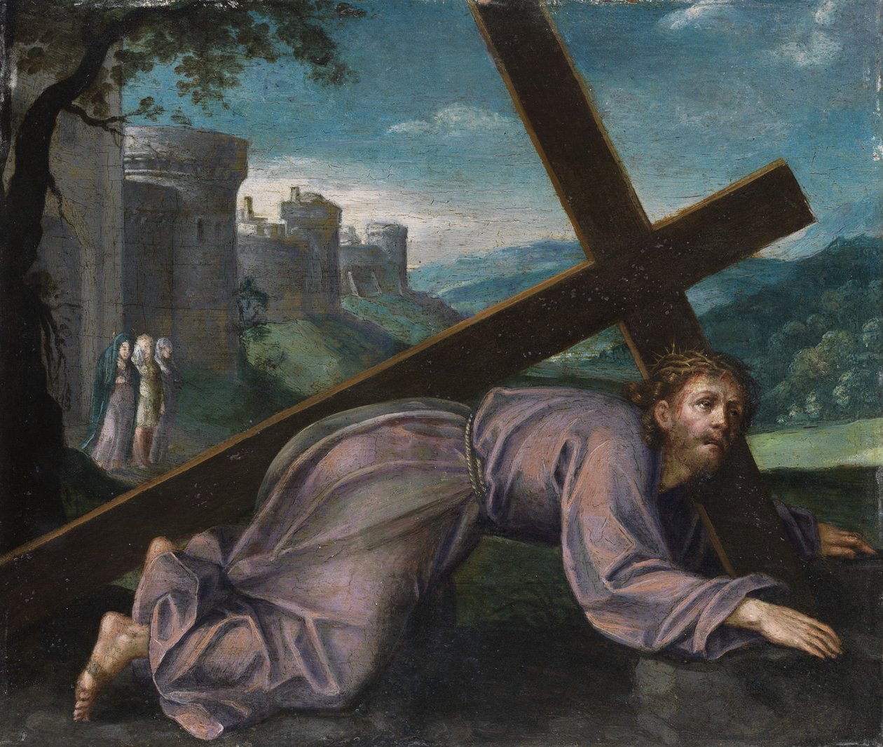 Jezus upada pod krzyżem. XVII-wieczny malarz z północnych Włoch autorstwa Unbekannt