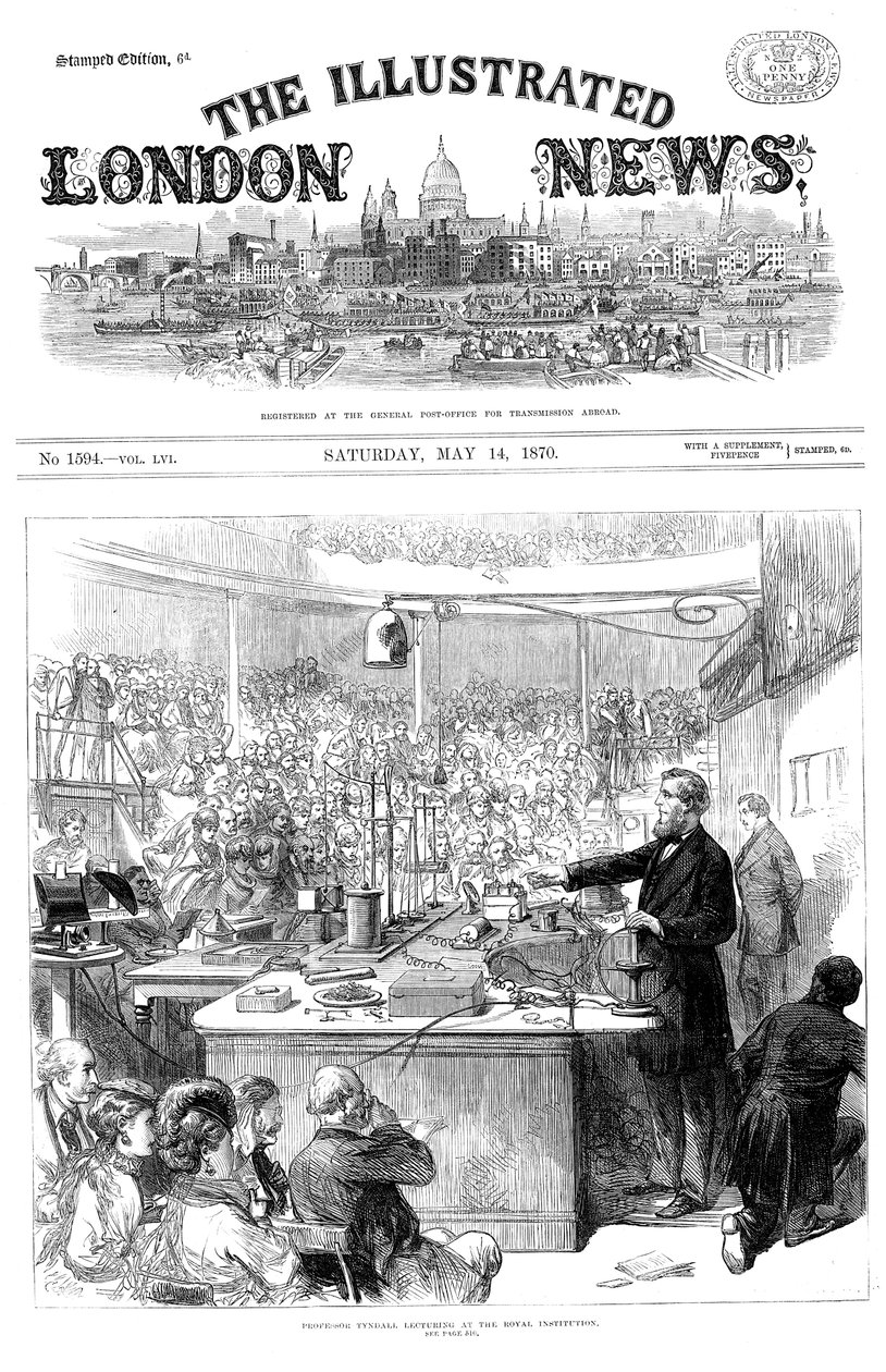 John Tyndall wykłada na temat elektromagnetyzmu w Royal Institution w Londynie. maj 1870 autorstwa Unbekannt
