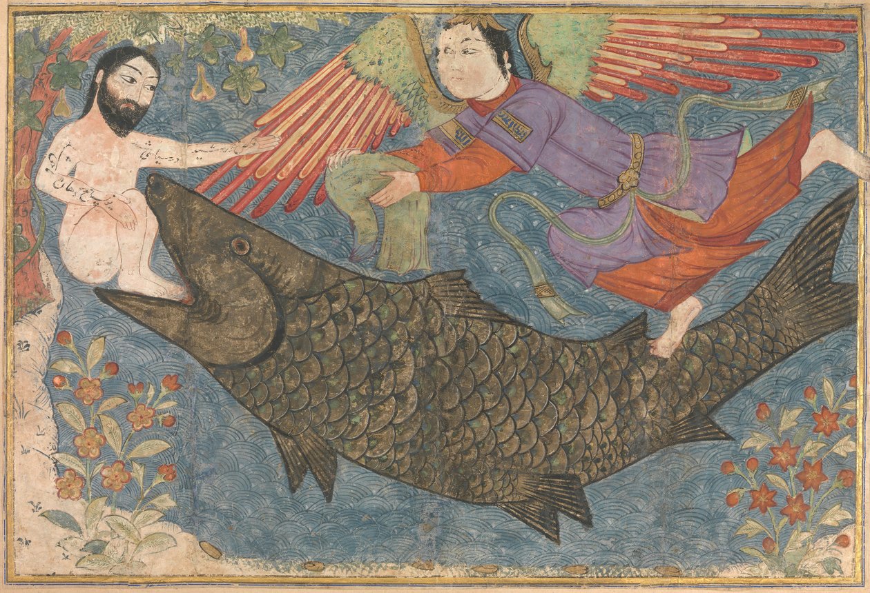 Jonasz i wieloryb, Folio z Kompendium Kronik Jami al-Tavarikh, ca. 1400. autorstwa Unbekannt