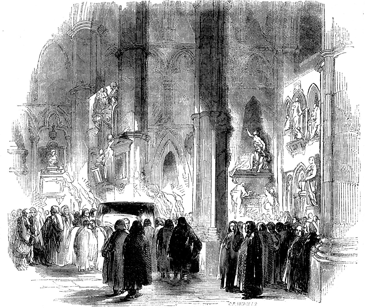 Pogrzeb Josepha Addisona z pochodniami w Opactwie Westminsterskim, 1719 c1850 autorstwa Unbekannt