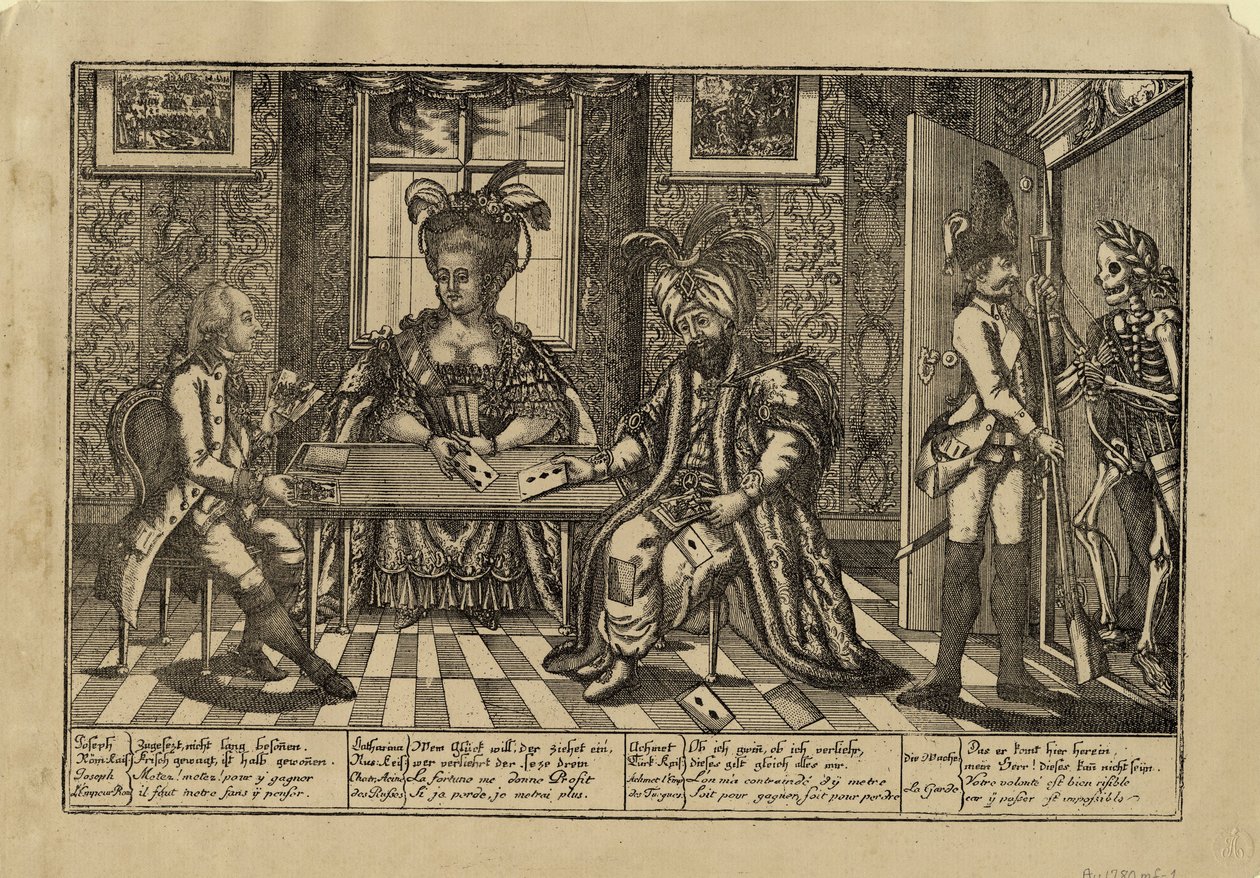 Józef II, Katarzyna Wielka i sułtan Abdul Hamid I do gry w karty, ok. 1930 r. 1780 autorstwa Unbekannt