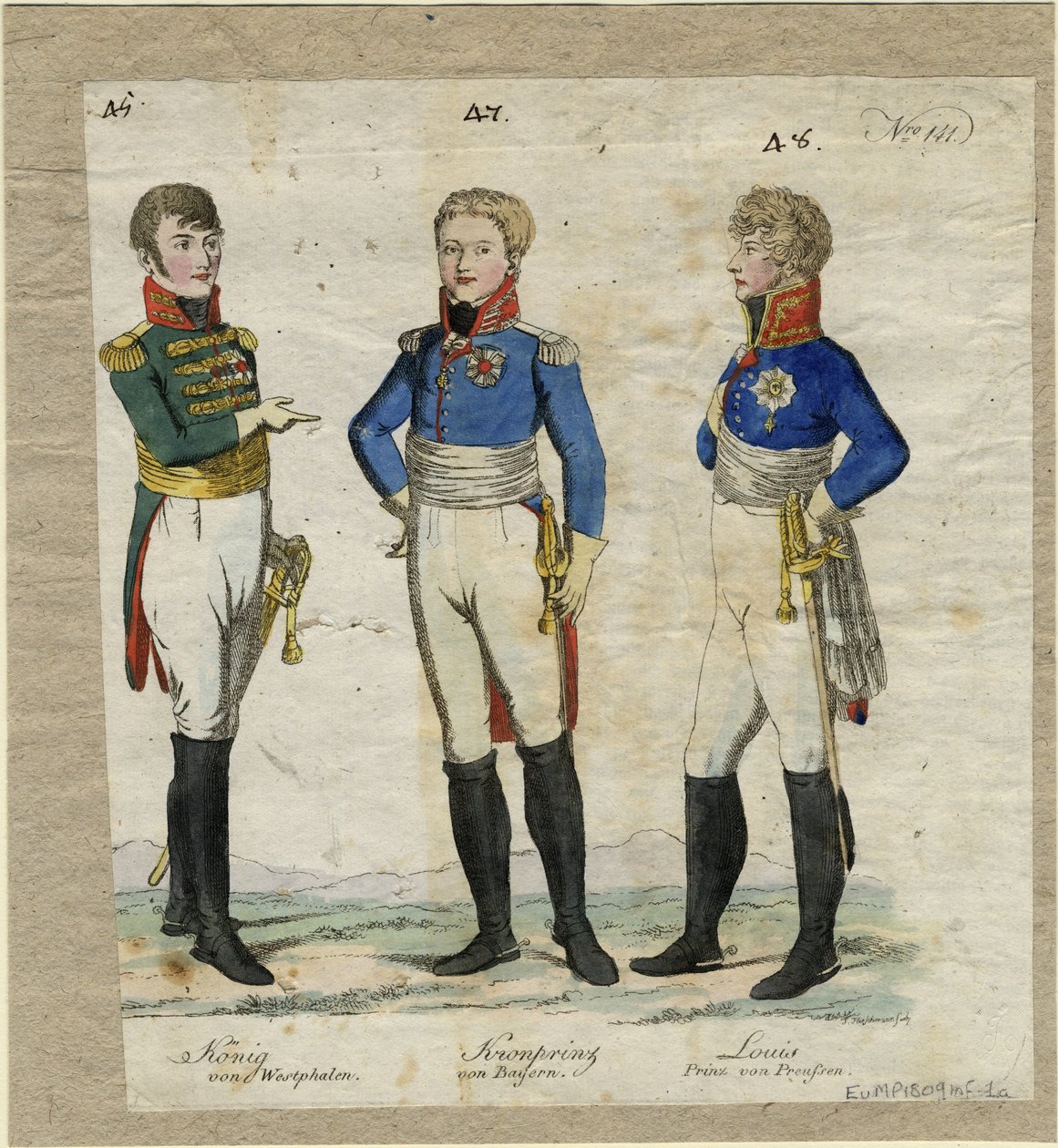 Jérôme Bonaparte, król Westfalii, książę Ludwik Ferdynand Pruski i Ludwik I Bawarski, ca. autorstwa Unbekannt