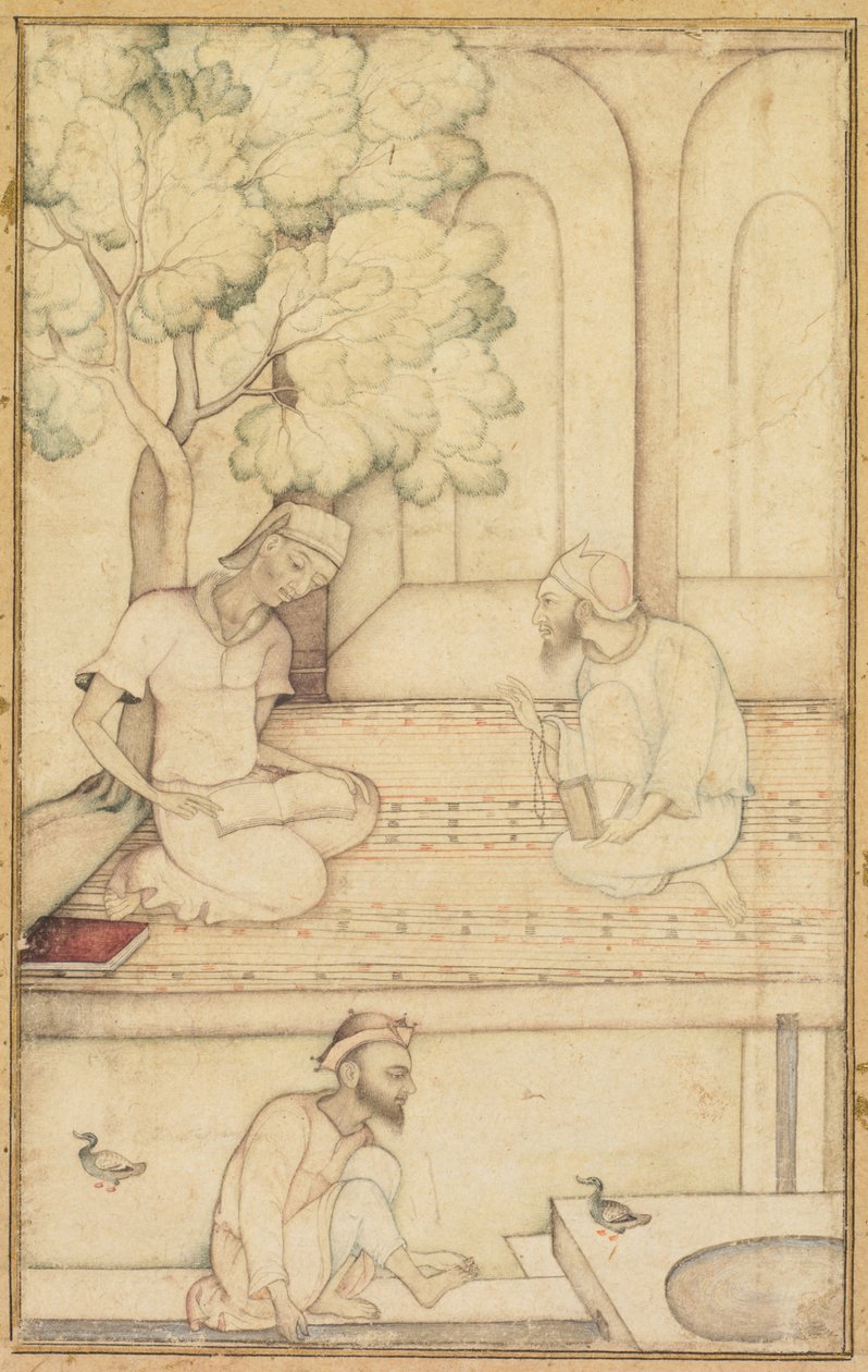 Kabir i Dwóch Naśladowców na tarasie prosto, Kaligrafia odw. 1610-1620. autorstwa Unbekannt