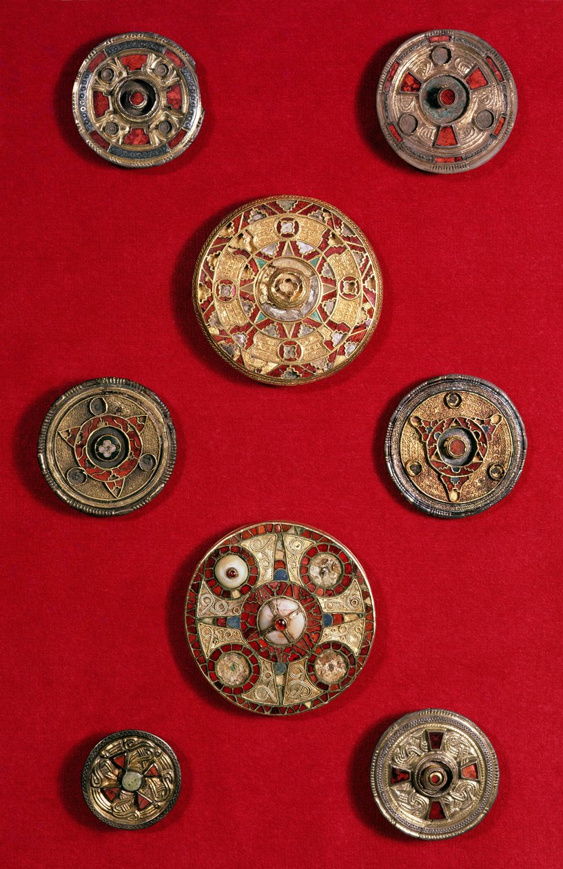 Kentish Circular Jeweled Broszki, anglosaski, ok. 600-650 (złoto, muszla, granaty i kolorowe szkło) autorstwa Unbekannt