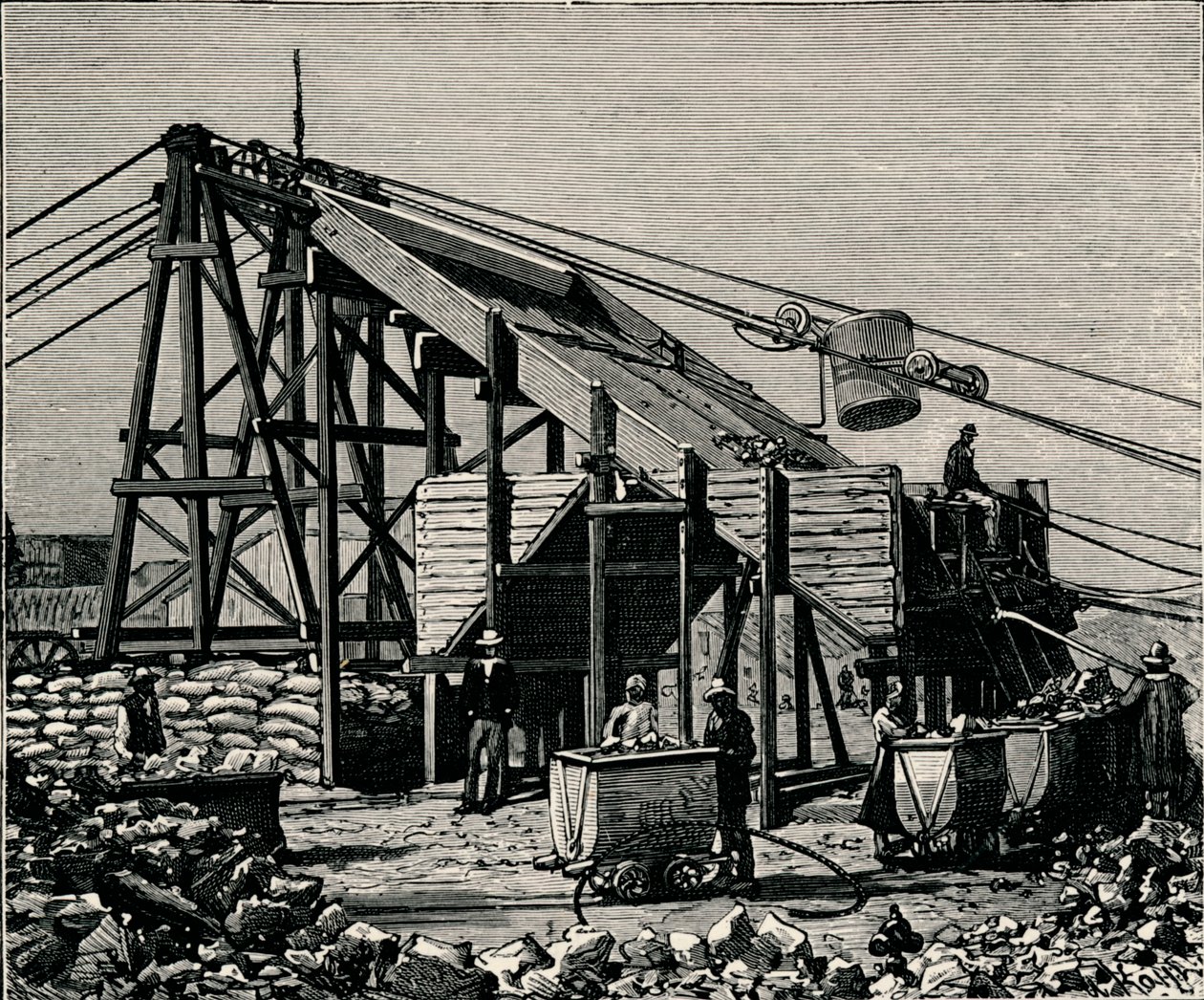 Kopalnia diamentów Kimberley: urządzenie do podnoszenia diamentonośnej ziemi, 1896 r autorstwa Unbekannt