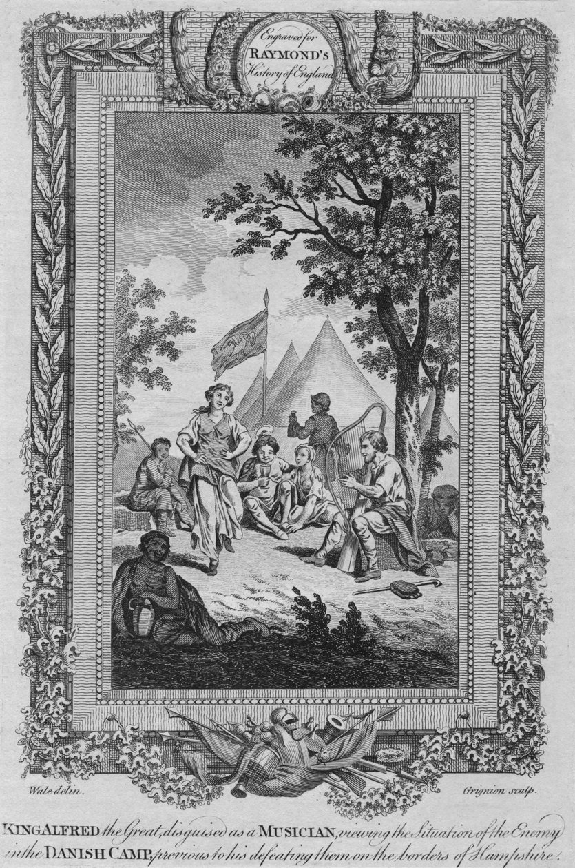 Król Alfred Wielki, przebrany za muzyka, oglądając sytuację wroga, ok. 1787 r. autorstwa Unbekannt