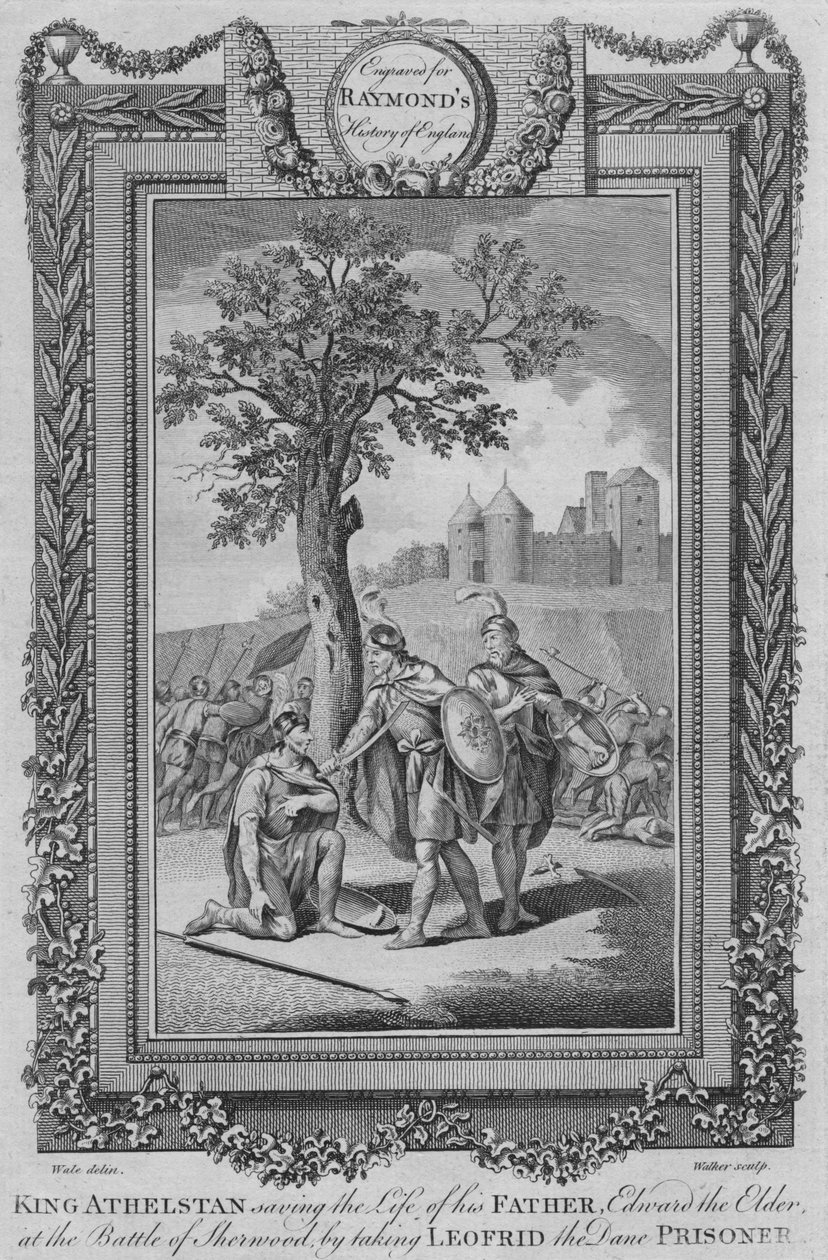Król Athelstan ratujący życie swojego ojca, Edwarda Starszego w bitwie pod Sherwood, c1787 autorstwa Unbekannt