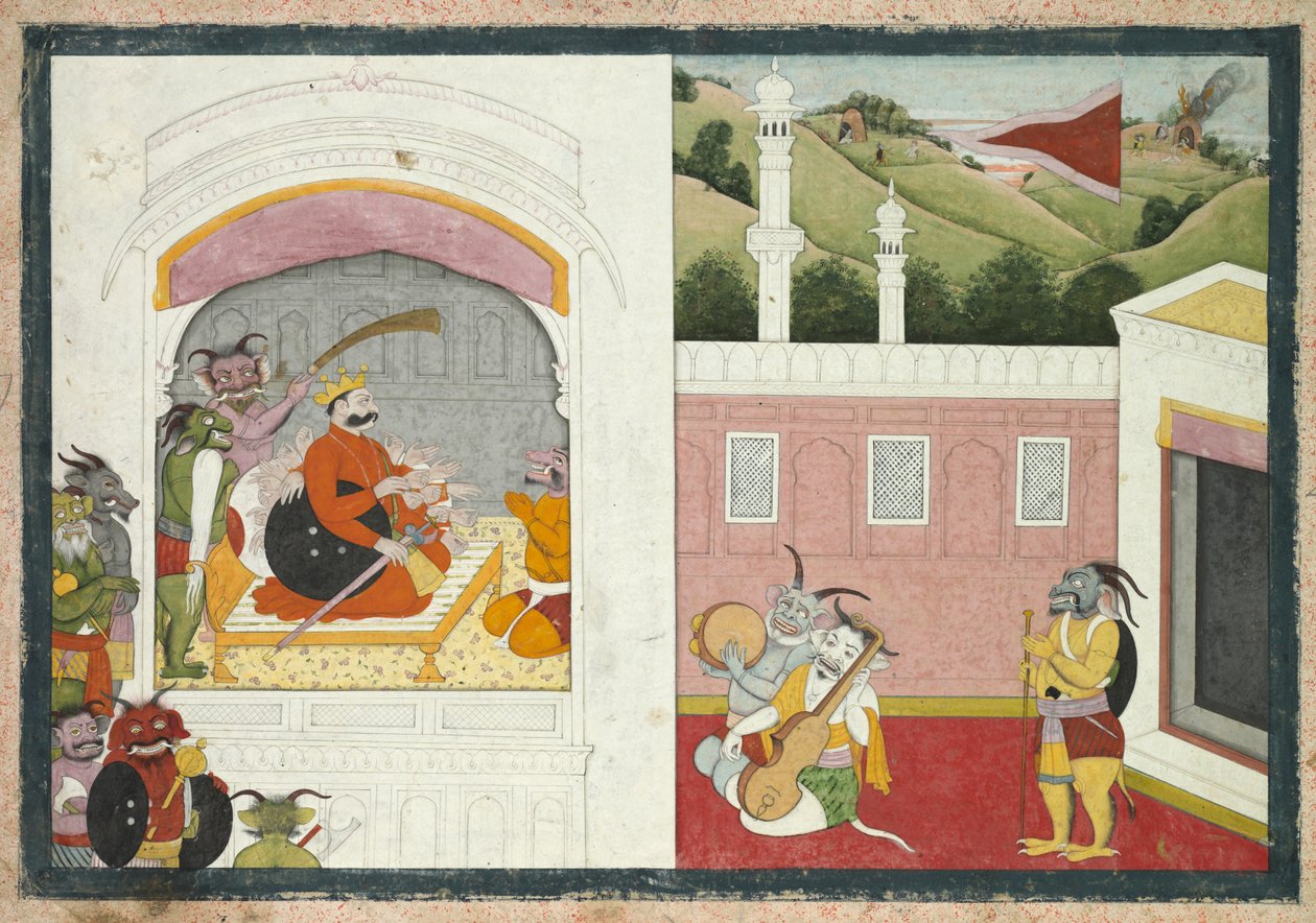 Król Bana cieszący się muzyką na swoim dworze, z sekcji Usha-Aniruddha w Krishna Lila, ok. 1930 r. 1760-17 autorstwa Unbekannt