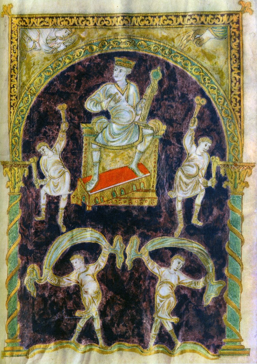 Król Dawid na tronie, tancerze, koniec IX w. 890-900, opactwo św autorstwa Unbekannt