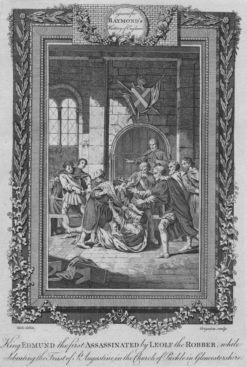 Król Edmund pierwszy zamordowany przez Leolfa Robbe, c1787 autorstwa Unbekannt