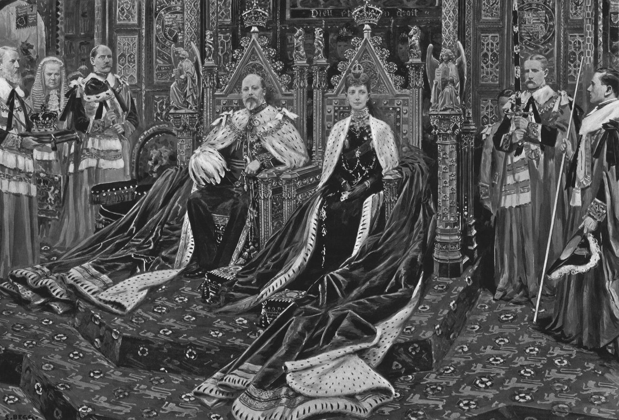 Król Edward VII. I królowa Aleksandra na otwarciu pierwszego parlamentu Jego Królewskiej Mości, 1901. autorstwa Unbekannt