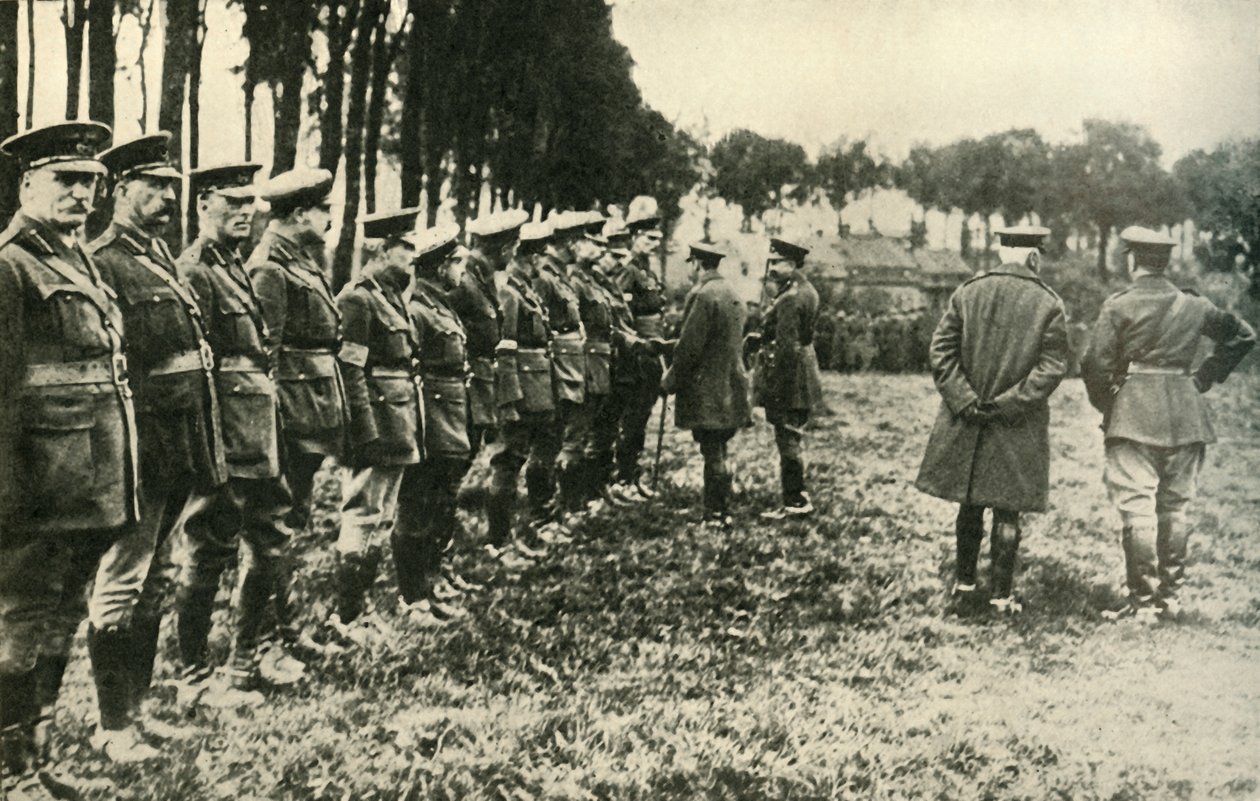 Król Jerzy V odwiedza siły alianckie na linii frontu, I wojna światowa, 1915, c1920. autorstwa Unbekannt