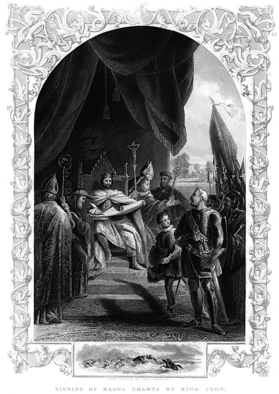 Król Jan 1167-1216 podpisujący Magna Carta w Runnymede, 1215 autorstwa Unbekannt