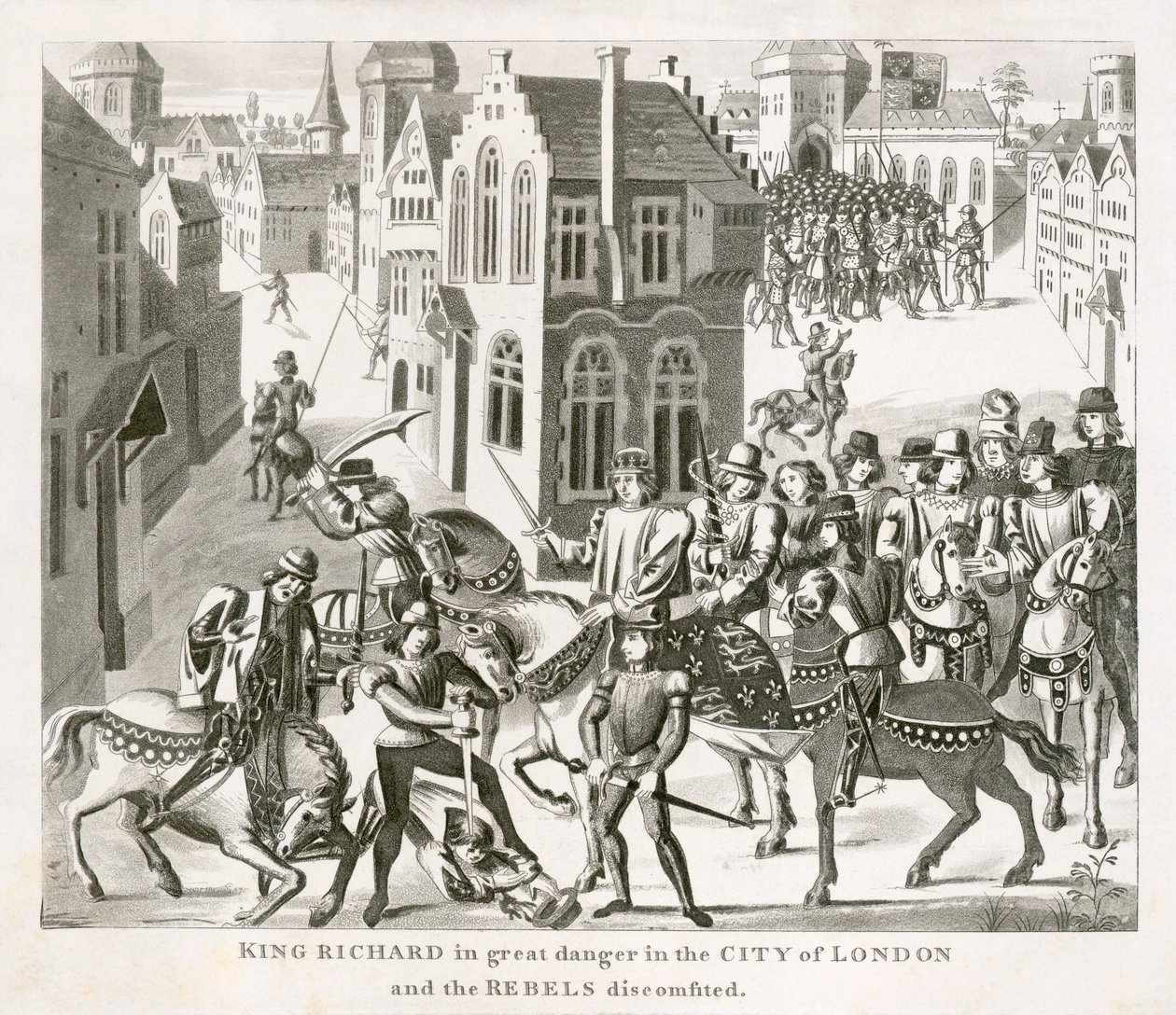 Król Ryszard II w konfrontacji z buntownikami, Bunt Chłopski, Londyn, 1381 XIX w. autorstwa Unbekannt