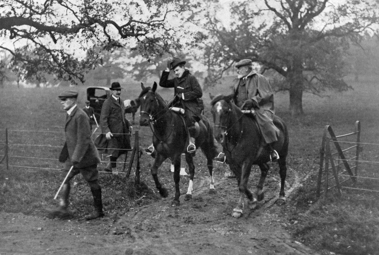 Królowie Edward VII z Wielkiej Brytanii i Manuel II z Portugalii polowanie, 1909 autorstwa Unbekannt