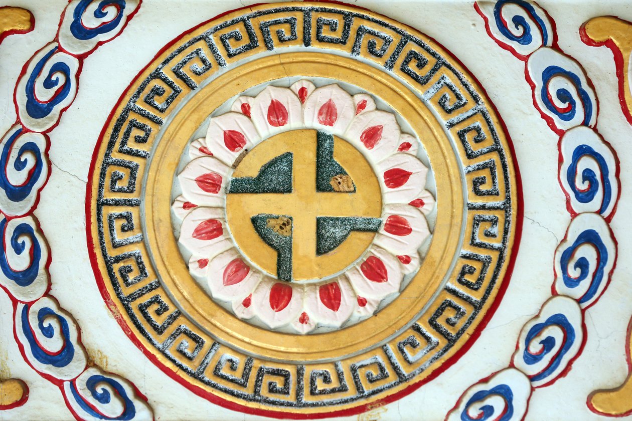 Kong Meng San Four Cancer Sea Klasztor. Symbol buddyzmu: Swastyka, 20160819, Singapur, Singapur autorstwa Unbekannt