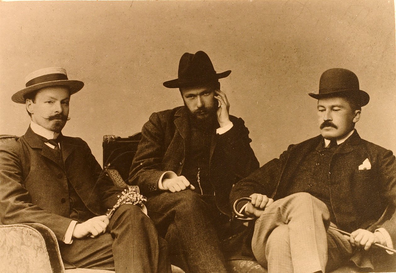 Konstantin Balmont, Siergiej Poliakow i Modest Durnow, poeci rosyjscy, 1904 autorstwa Unbekannt