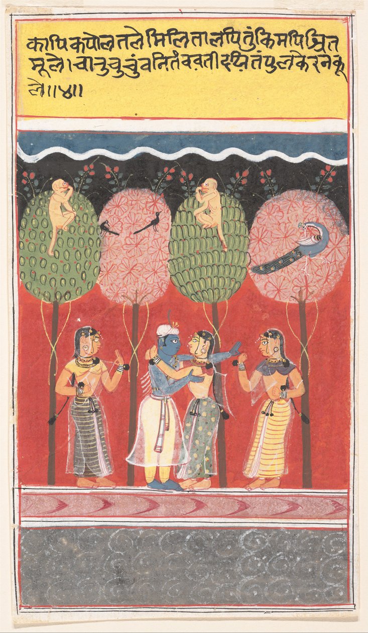 Kryszna bawi się z gopi... z rozproszonej pieśni pasterzy Gita Govinda, ok. 1630-40. autorstwa Unbekannt