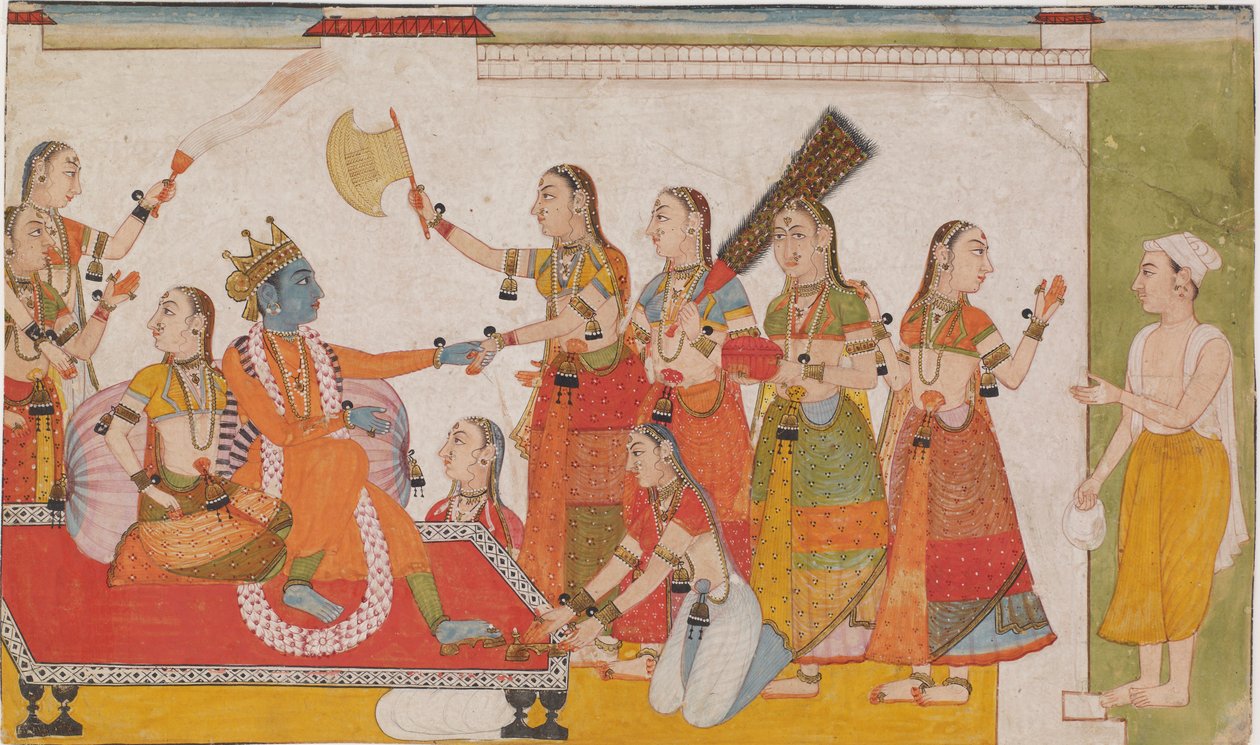 Kryszna Witając Sudamę, z Bhagavata Purny, c. 1700. autorstwa Unbekannt