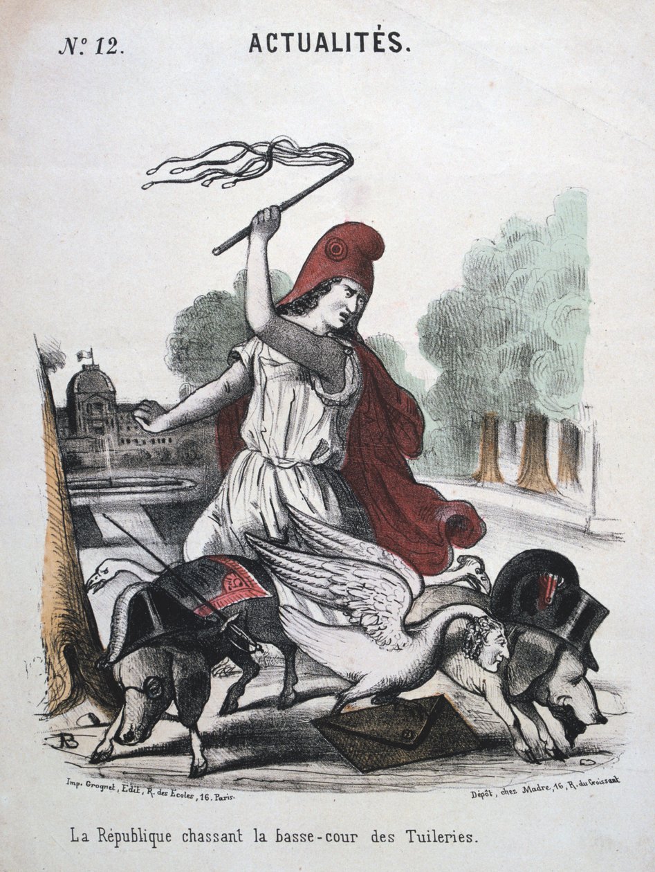 Republika w pogoni za Sądem Niższym w Tuilleries, rysunek alegoryczny, 1870-1871 autorstwa Unbekannt