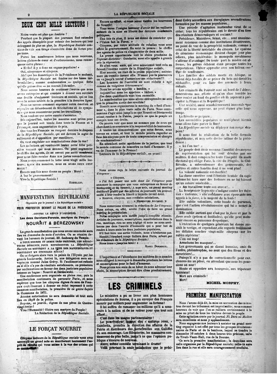 Gazeta La Republique Sociale z 13 października 1881 r. autorstwa Unbekannt