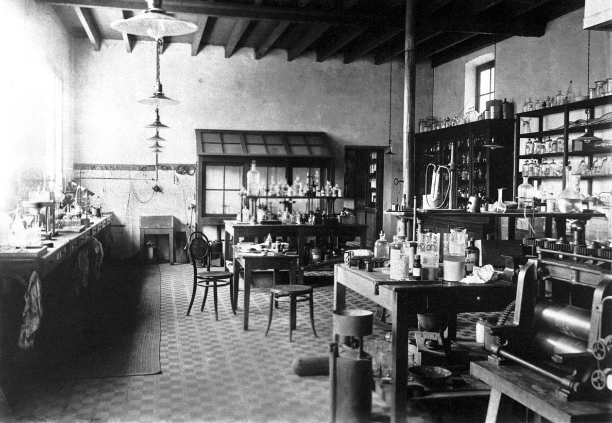 Laboratorium Alfreda Nobla w jego willi w Sanremo, lata 90. XIX wieku autorstwa Unbekannt