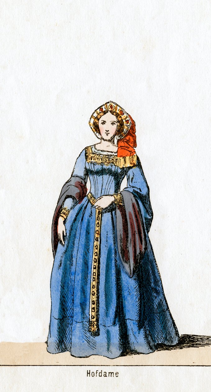 Dama dworu, projekt kostiumu do sztuki Szekspira Henryk VIII, XIX w. autorstwa Unbekannt