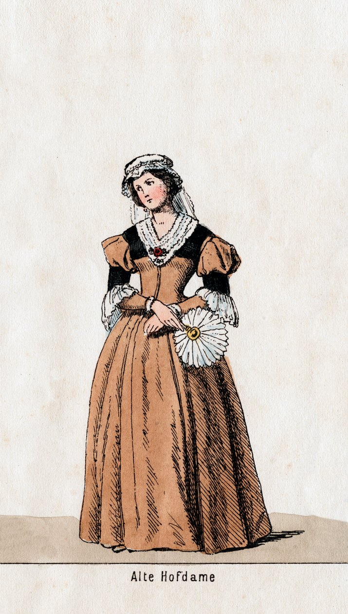 Dama dworu, projekt kostiumu do sztuki Szekspira Henryk VIII, XIX w. autorstwa Unbekannt
