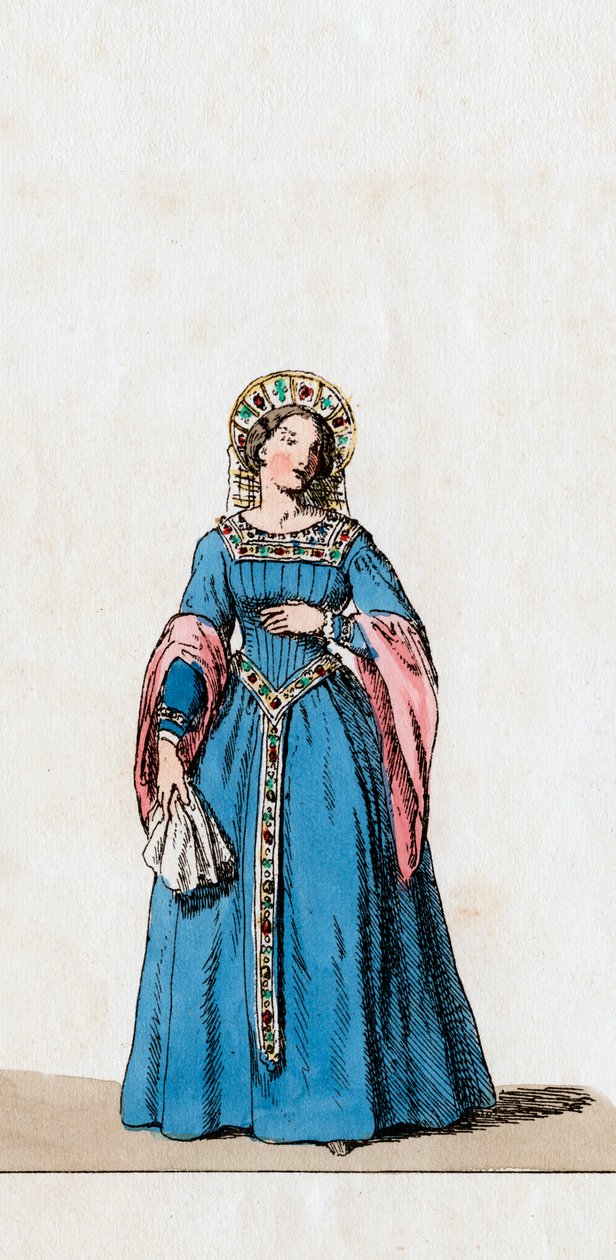 Dama dworu, projekt kostiumu do sztuki Szekspira Henryk VIII, XIX w. autorstwa Unbekannt