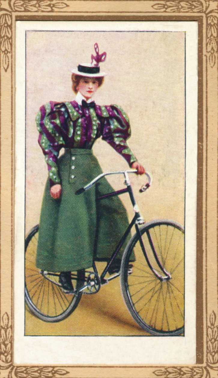Dama rowerzystka ubrana w dzieloną spódnicę, 1939 autorstwa Unbekannt