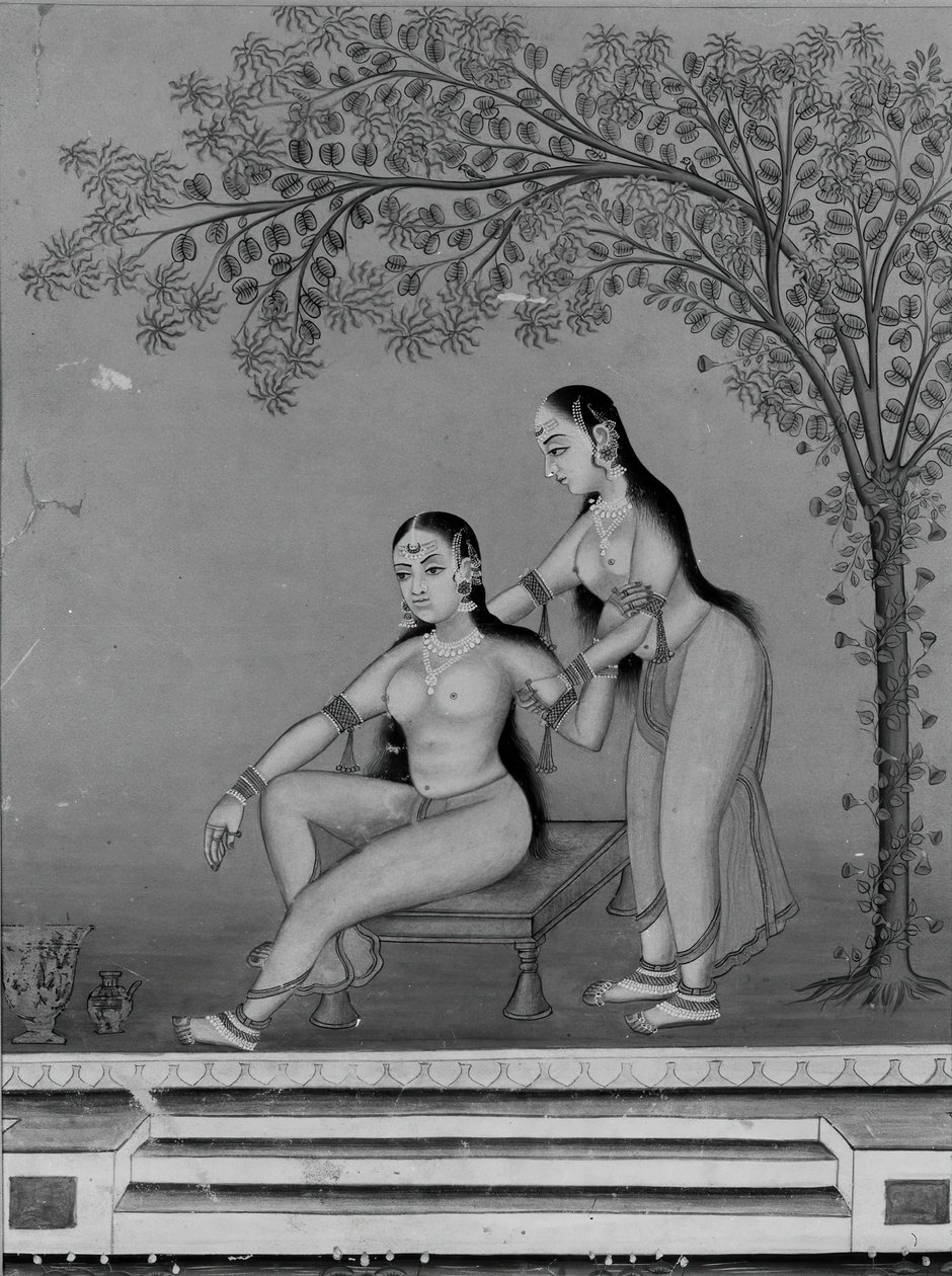 Pani w toalecie z opiekunem na tarasie, ca. 1800. autorstwa Unbekannt