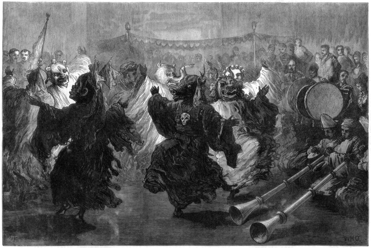 Taniec Lamy w Jummoo, wykonywany przed księciem Walii, 1876 autorstwa Unbekannt