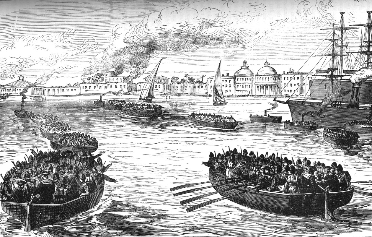Oddziały desantowe w pałacu Khedives w Aleksandrii po bombardowaniu, 1882, c1882-1885 autorstwa Unbekannt