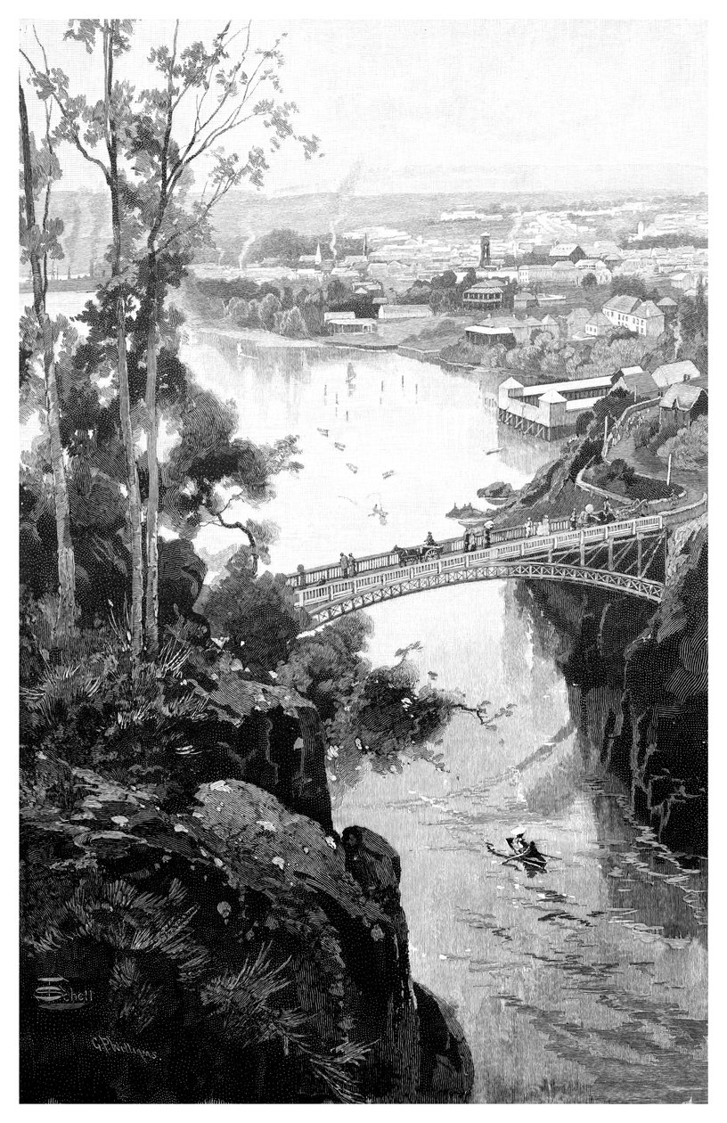Launceston, z Cataract Bridge, Tasmania, Australia, 1886 autorstwa Unbekannt